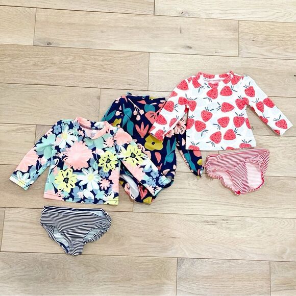 Carter's Pink and Blue Rashguard Swim Set with Floral Patterns - Picture 1 of 6